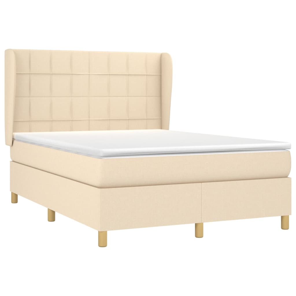 vidaXL Κρεβάτι Boxspring με Στρώμα Κρεμ 140x200 εκ. Υφασμάτινο