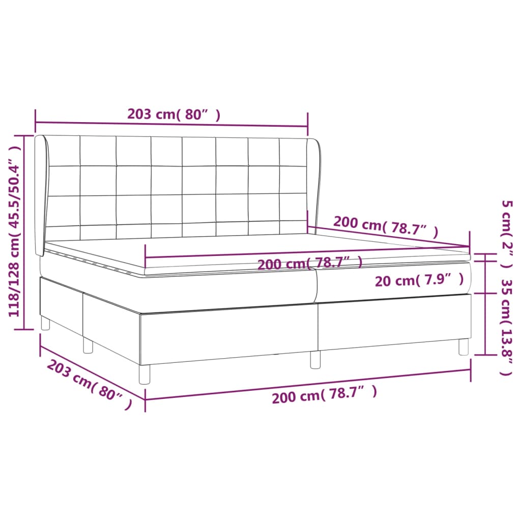 vidaXL Κρεβάτι Boxspring με Στρώμα Σκούρο Γκρι 200x200 εκ. Υφασμάτινο