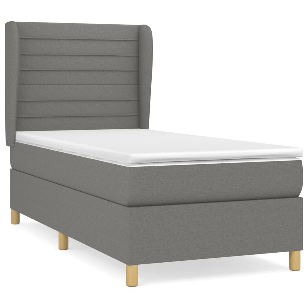 vidaXL Κρεβάτι Boxspring με Στρώμα Σκούρο Γκρι 90x190 εκ. Υφασμάτινο