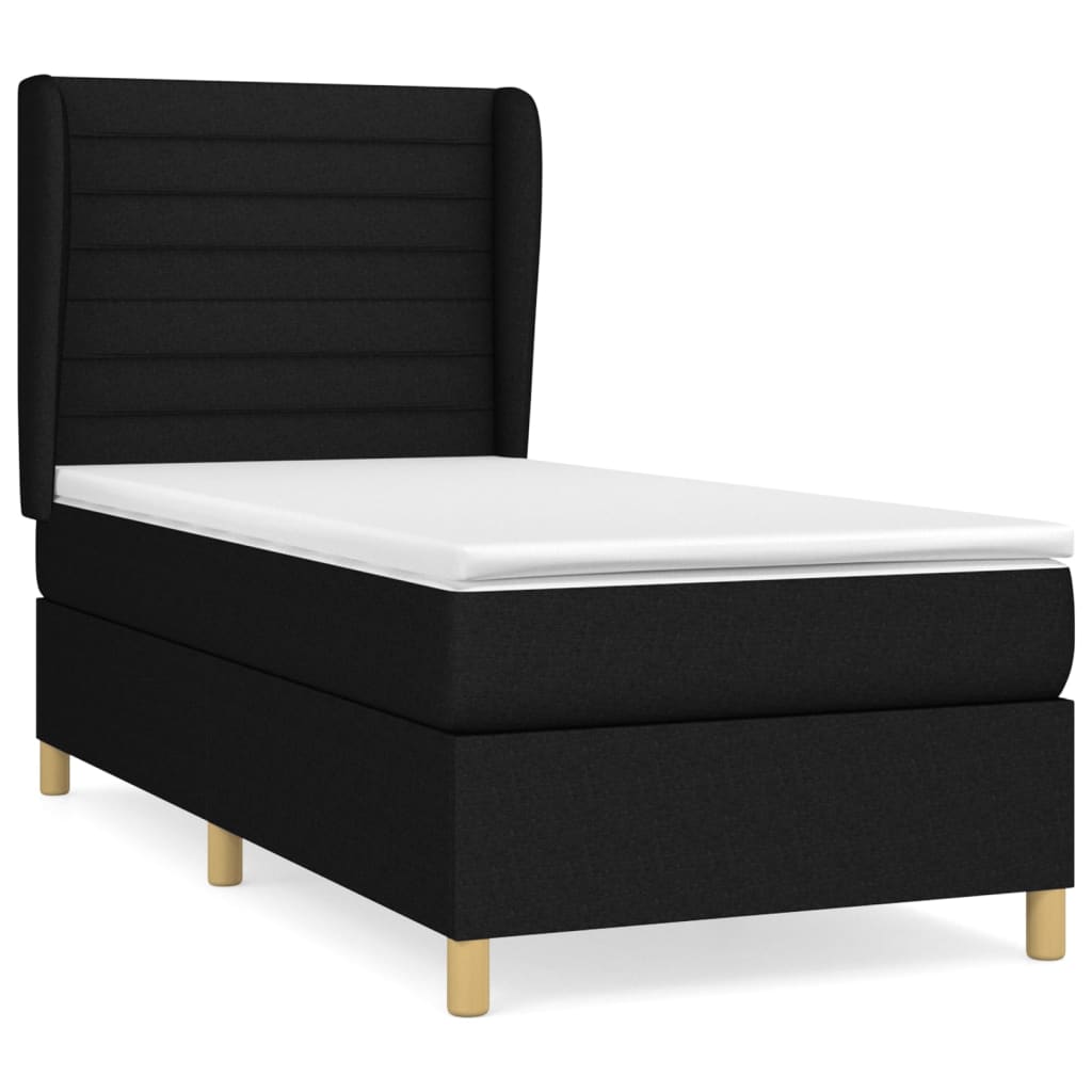 vidaXL Κρεβάτι Boxspring με Στρώμα Μαύρο 90x200 εκ. Υφασμάτινο