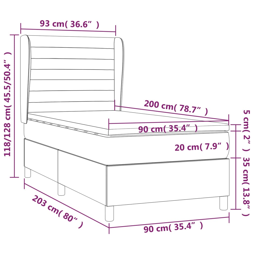 vidaXL Κρεβάτι Boxspring με Στρώμα Μαύρο 90x200 εκ. Υφασμάτινο