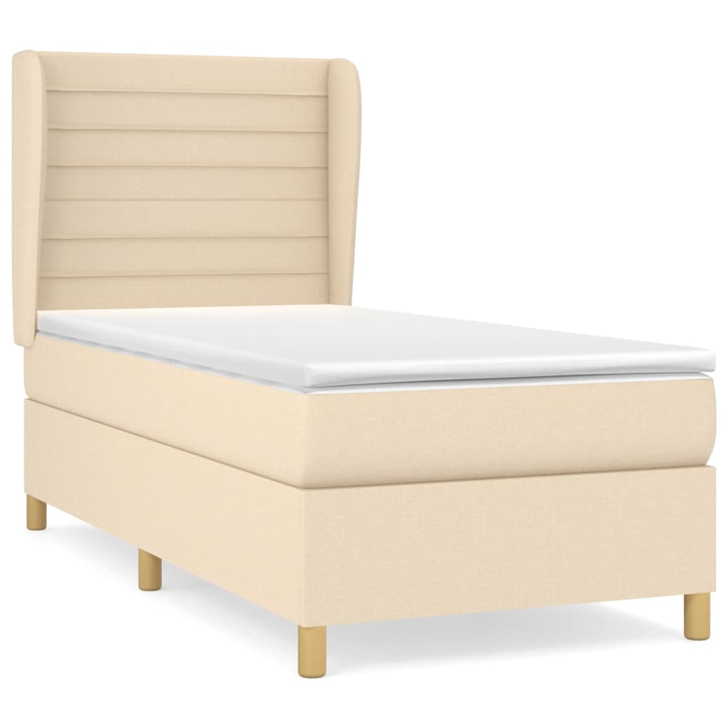 vidaXL Κρεβάτι Boxspring με Στρώμα Κρεμ 90x200 εκ.Υφασμάτινο