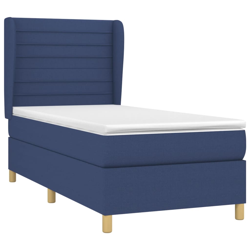 vidaXL Κρεβάτι Boxspring με Στρώμα Μπλε 90x200 εκ.Υφασμάτινο