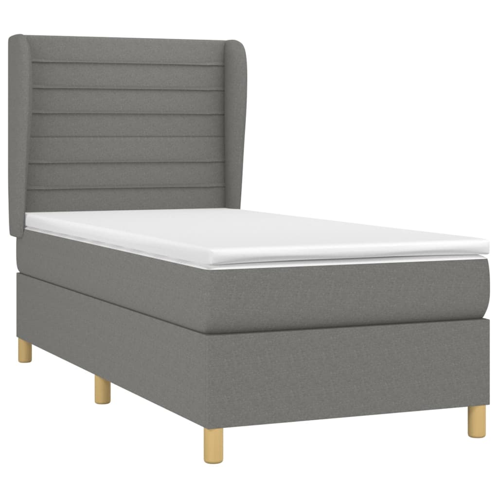 vidaXL Κρεβάτι Boxspring με Στρώμα Σκούρο Γκρι 100x200 εκ. Υφασμάτινο