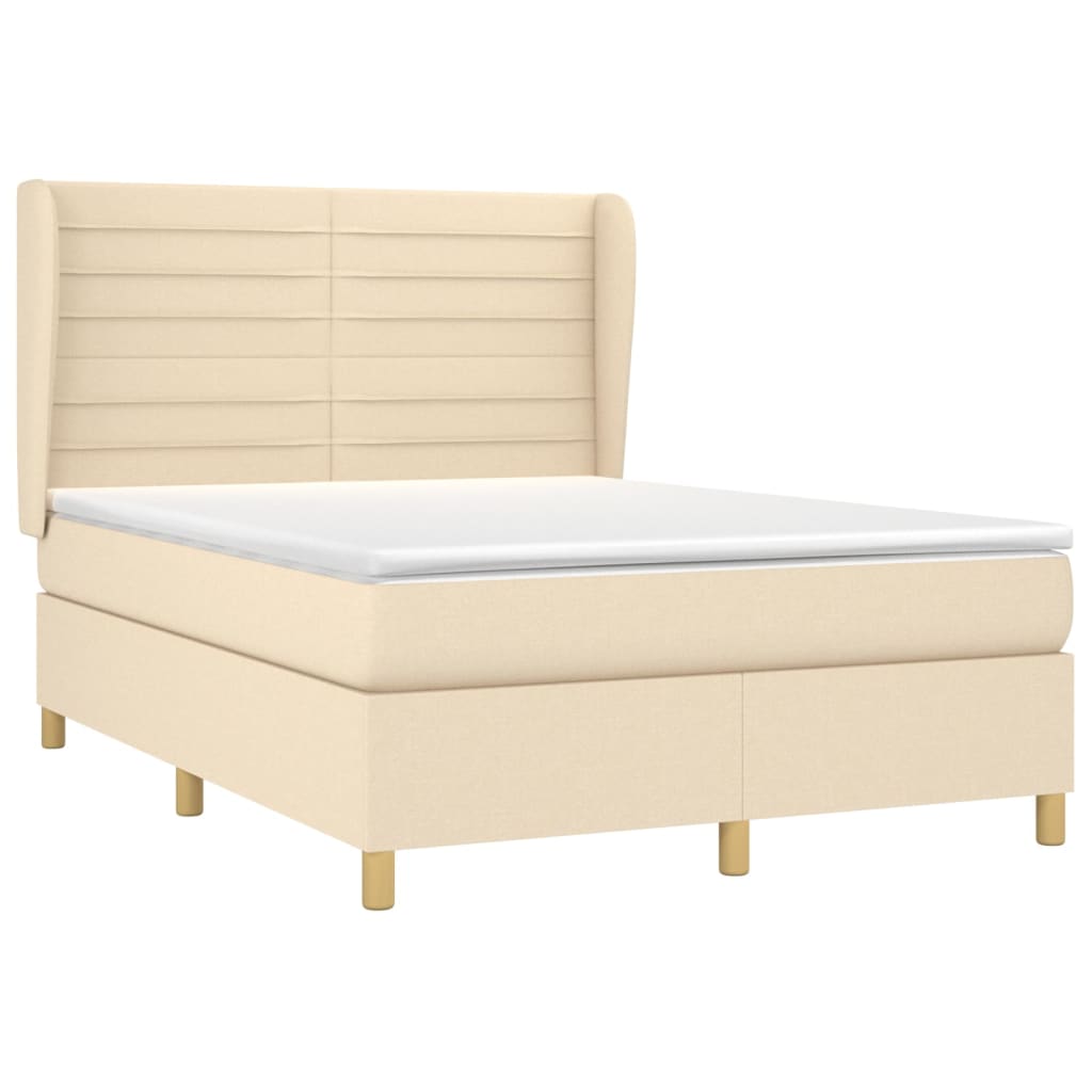 vidaXL Κρεβάτι Boxspring με Στρώμα Κρεμ 140x190 εκ. Υφασμάτινο
