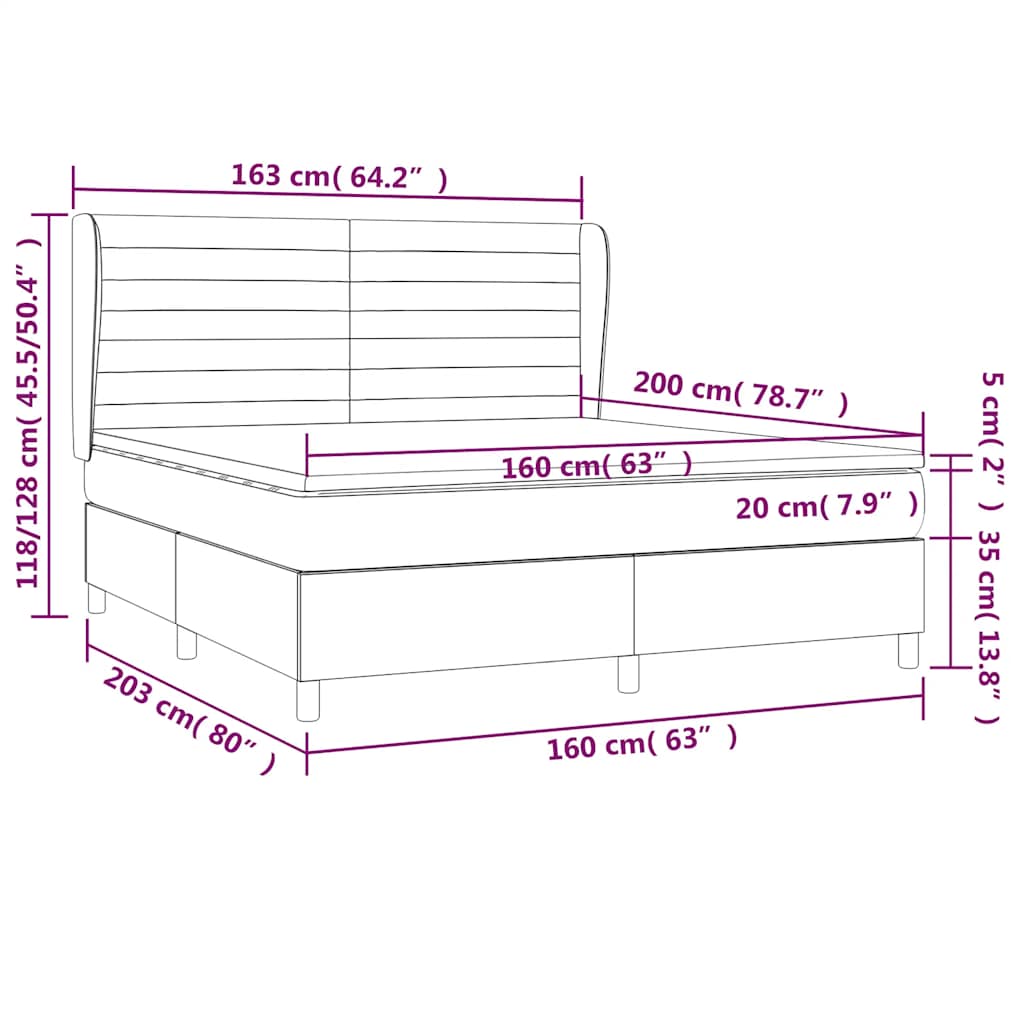 vidaXL Κρεβάτι Boxspring με Στρώμα Μαύρο 160x200 εκ. Υφασμάτινο