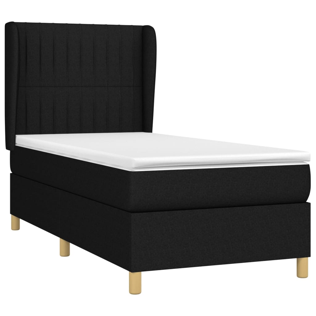 vidaXL Κρεβάτι Boxspring με Στρώμα Μαύρο 90x200 εκ. Υφασμάτινο
