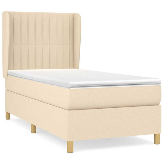 vidaXL Κρεβάτι Boxspring με Στρώμα Κρεμ 90x200 εκ.Υφασμάτινο