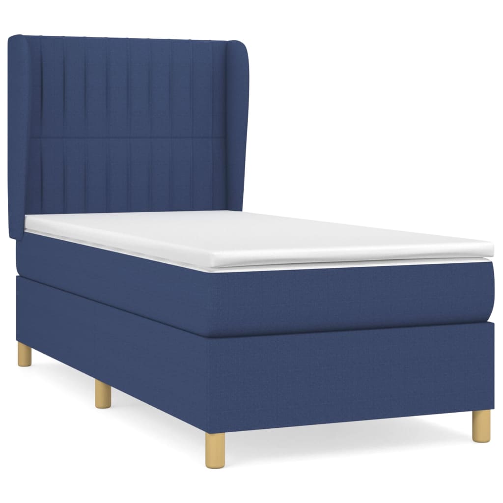 vidaXL Κρεβάτι Boxspring με Στρώμα Μπλε 90x200 εκ.Υφασμάτινο