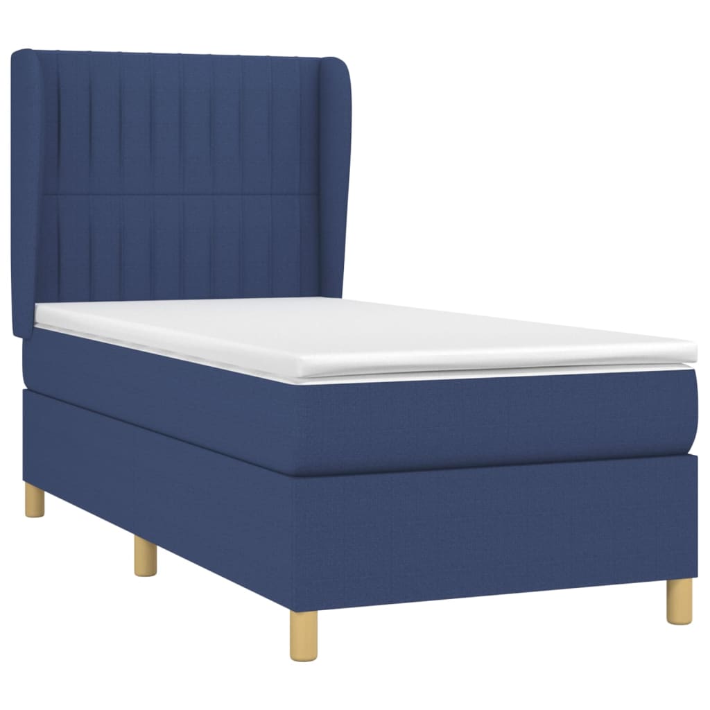 vidaXL Κρεβάτι Boxspring με Στρώμα Μπλε 90x200 εκ.Υφασμάτινο