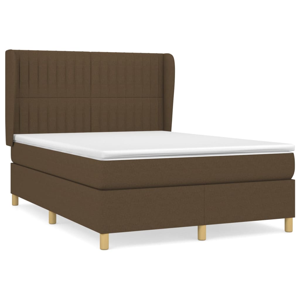 vidaXL Κρεβάτι Boxspring με Στρώμα Σκούρο Καφέ 140x190 εκ. Υφασμάτινο