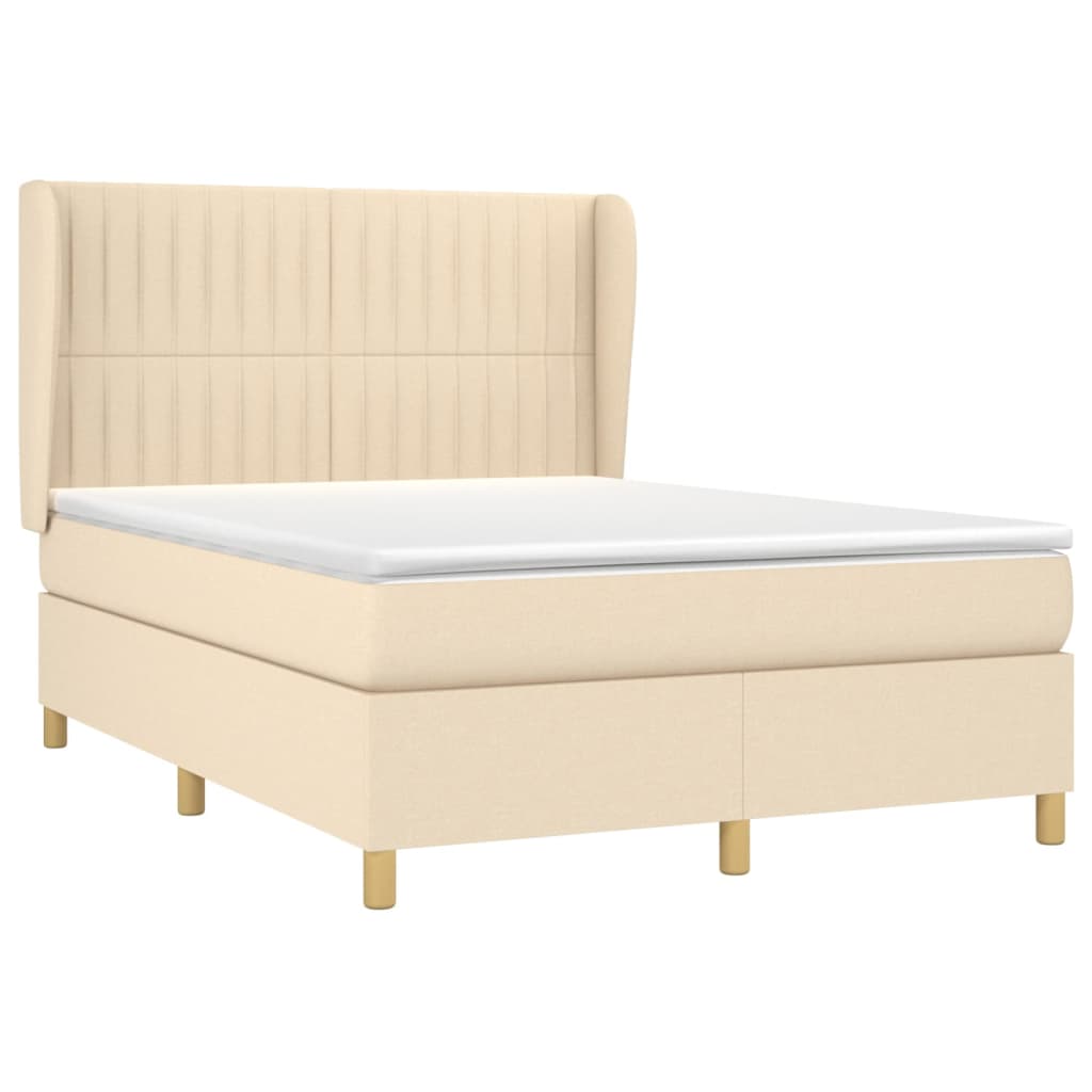 vidaXL Κρεβάτι Boxspring με Στρώμα Κρεμ 140x190 εκ. Υφασμάτινο