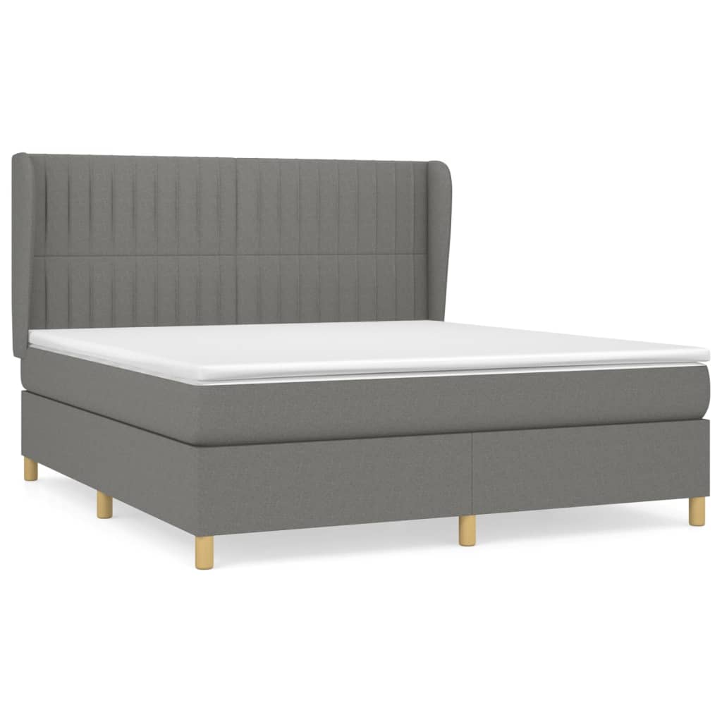 vidaXL Κρεβάτι Boxspring με Στρώμα Σκούρο Γκρι 180x200 εκ Υφασμάτιν