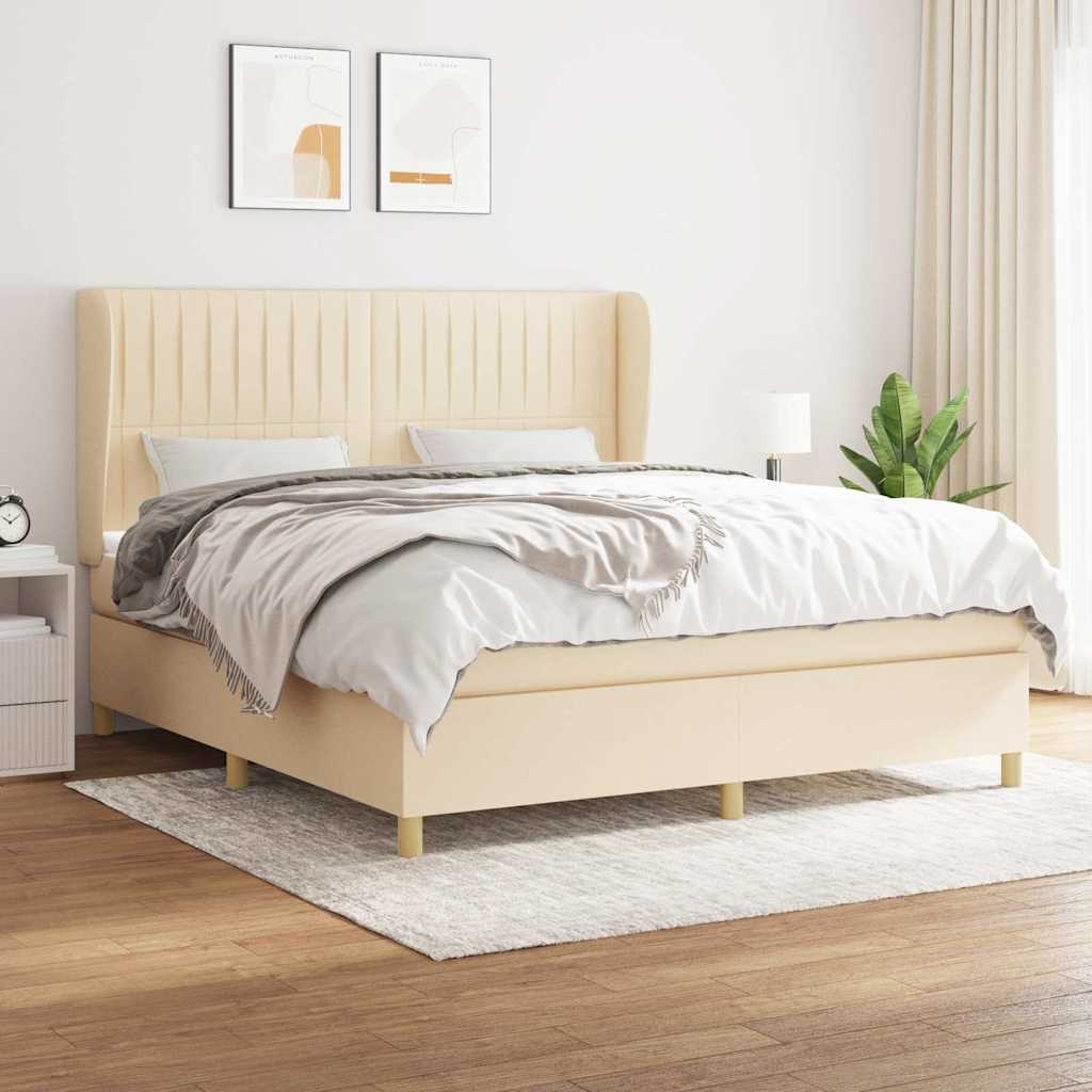 vidaXL Κρεβάτι Boxspring με Στρώμα Κρεμ 180x200 εκ. Υφασμάτινο
