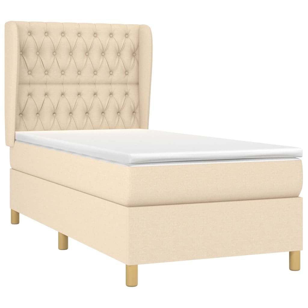 vidaXL Κρεβάτι Boxspring με Στρώμα Κρεμ 90x190 εκ.Υφασμάτινο