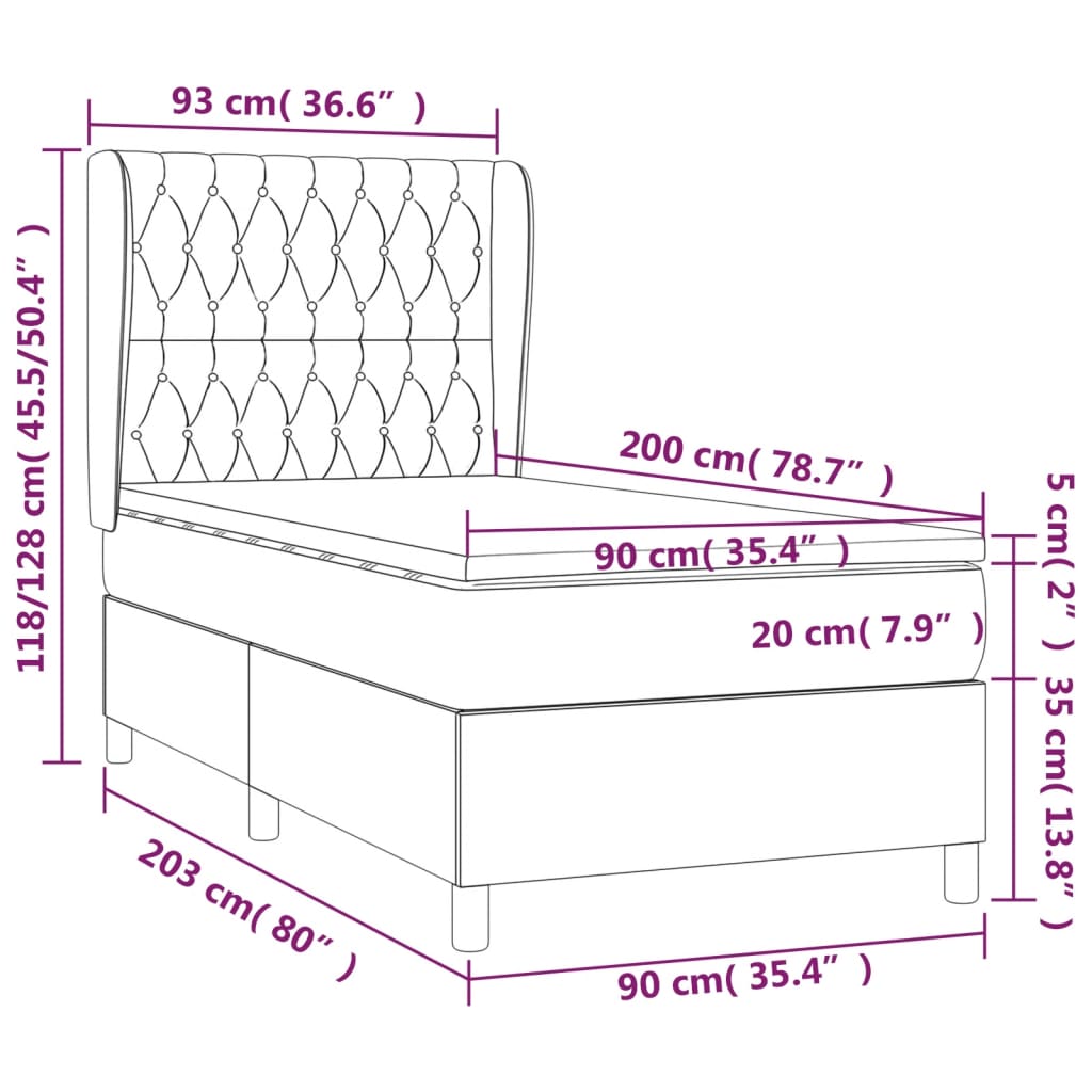 vidaXL Κρεβάτι Boxspring με Στρώμα Ανοιχτό Γκρι 90x200 εκ. Υφασμάτινο