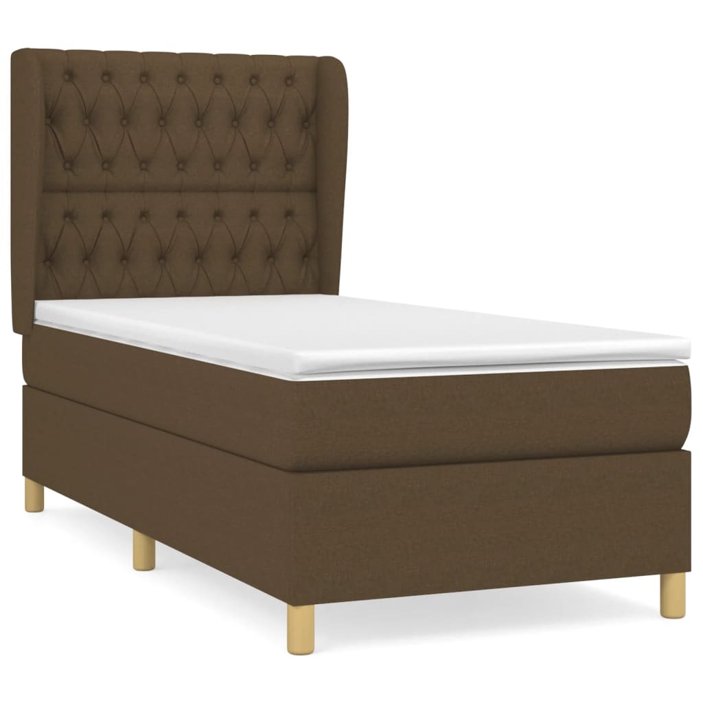 vidaXL Κρεβάτι Boxspring με Στρώμα Σκούρο Καφέ 100x200 εκ. Υφασμάτινο
