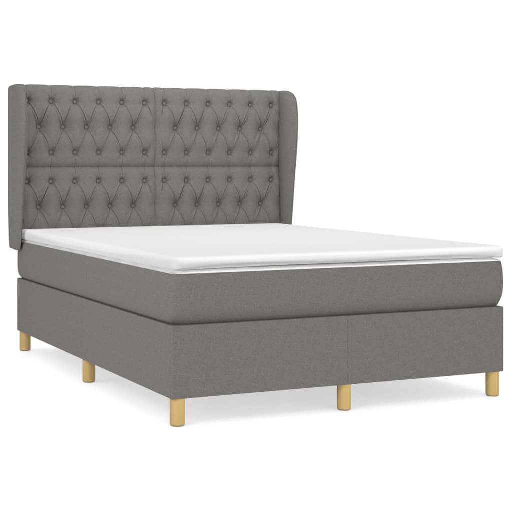 vidaXL Κρεβάτι Boxspring με Στρώμα Σκούρο Γκρι 140x200 εκ Υφασμάτινο