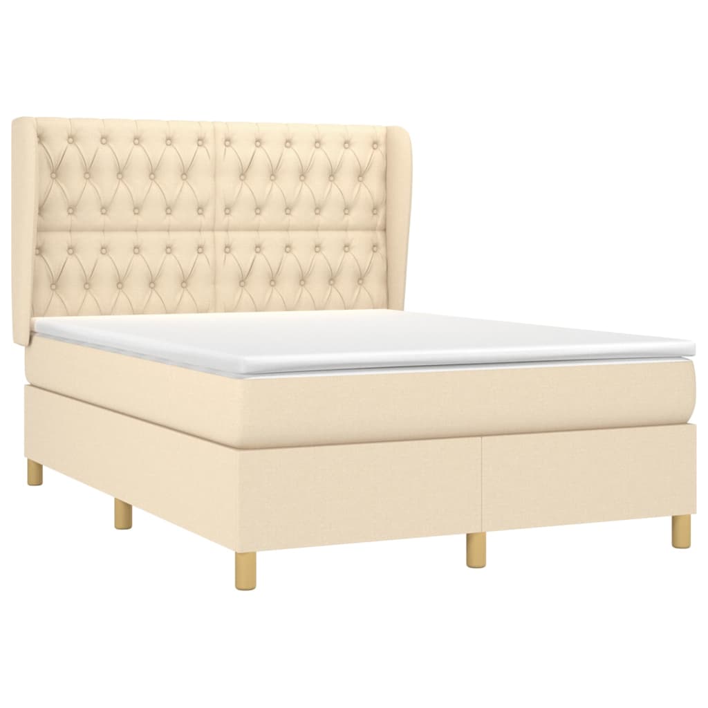 vidaXL Κρεβάτι Boxspring με Στρώμα Κρεμ 140x200 εκ. Υφασμάτινο