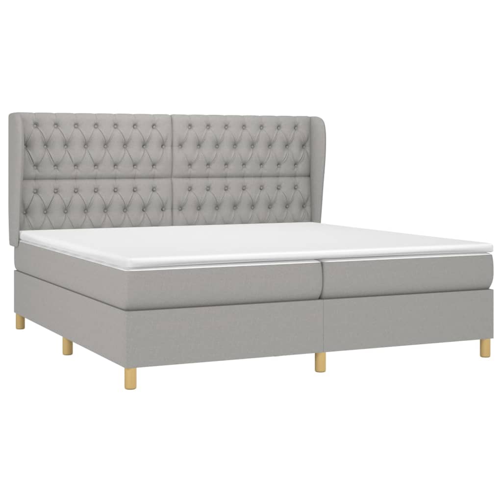 vidaXL Κρεβάτι Boxspring με Στρώμα Ανοιχτό Γκρι 200x200 εκ. Υφασμάτινο