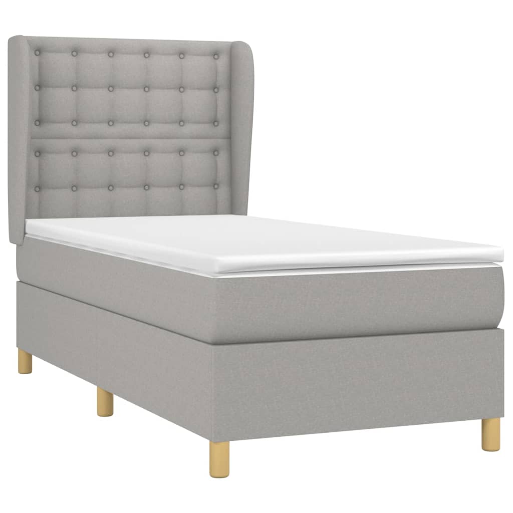 vidaXL Κρεβάτι Boxspring με Στρώμα Ανοιχτό Γκρι 90x190 εκ. Υφασμάτινο