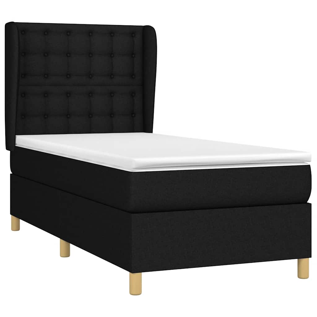 vidaXL Κρεβάτι Boxspring με Στρώμα Μαύρο 90x190 εκ.Υφασμάτινο