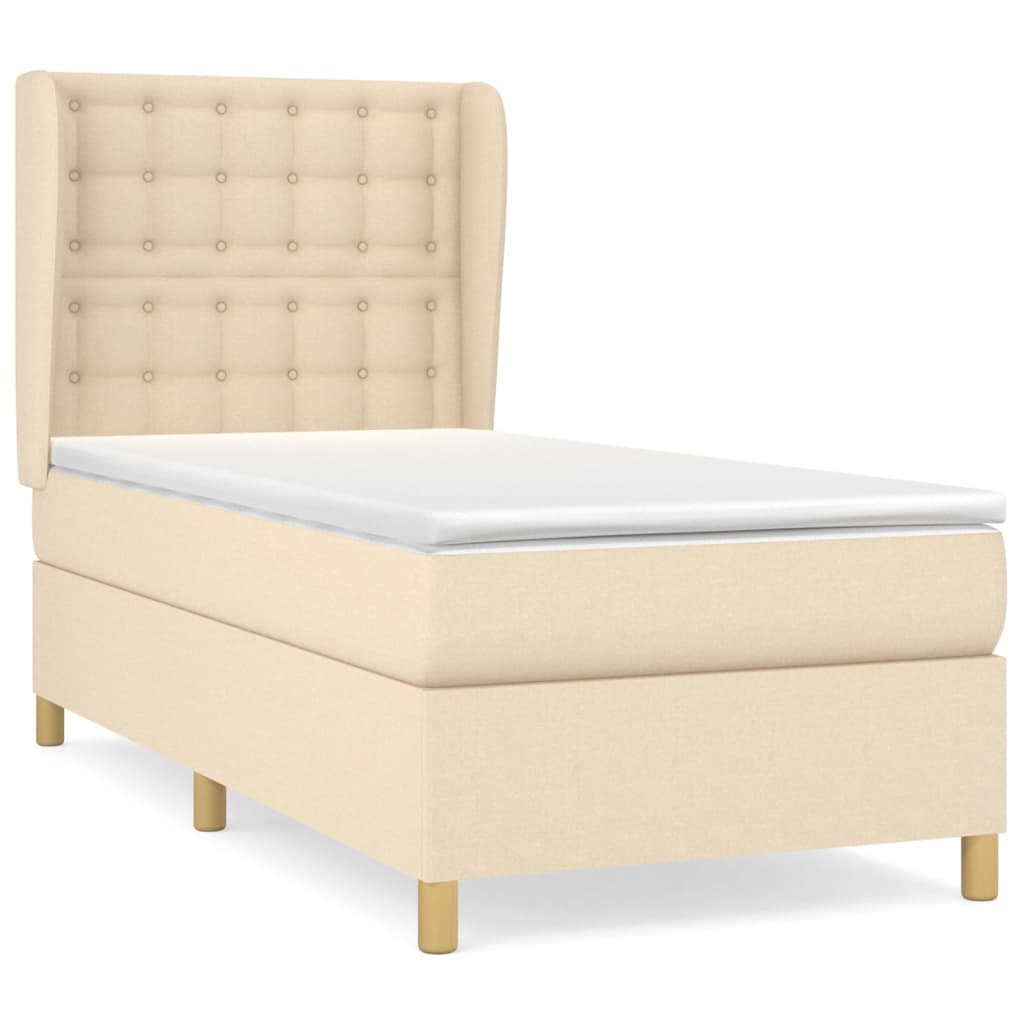 vidaXL Κρεβάτι Boxspring με Στρώμα Κρεμ 90x200 εκ.Υφασμάτινο