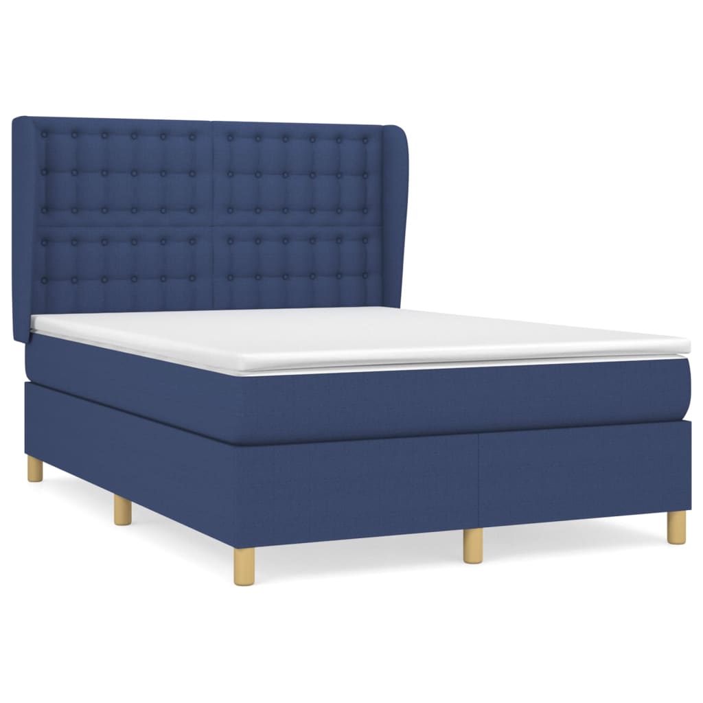 vidaXL Κρεβάτι Boxspring με Στρώμα Μπλε 140x190 εκ. Υφασμάτινο