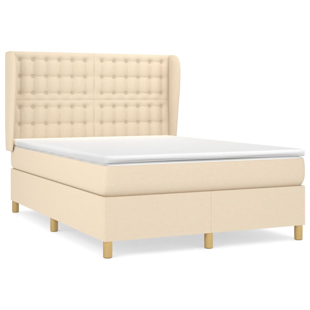 vidaXL Κρεβάτι Boxspring με Στρώμα Κρεμ 140x200 εκ. Υφασμάτινο