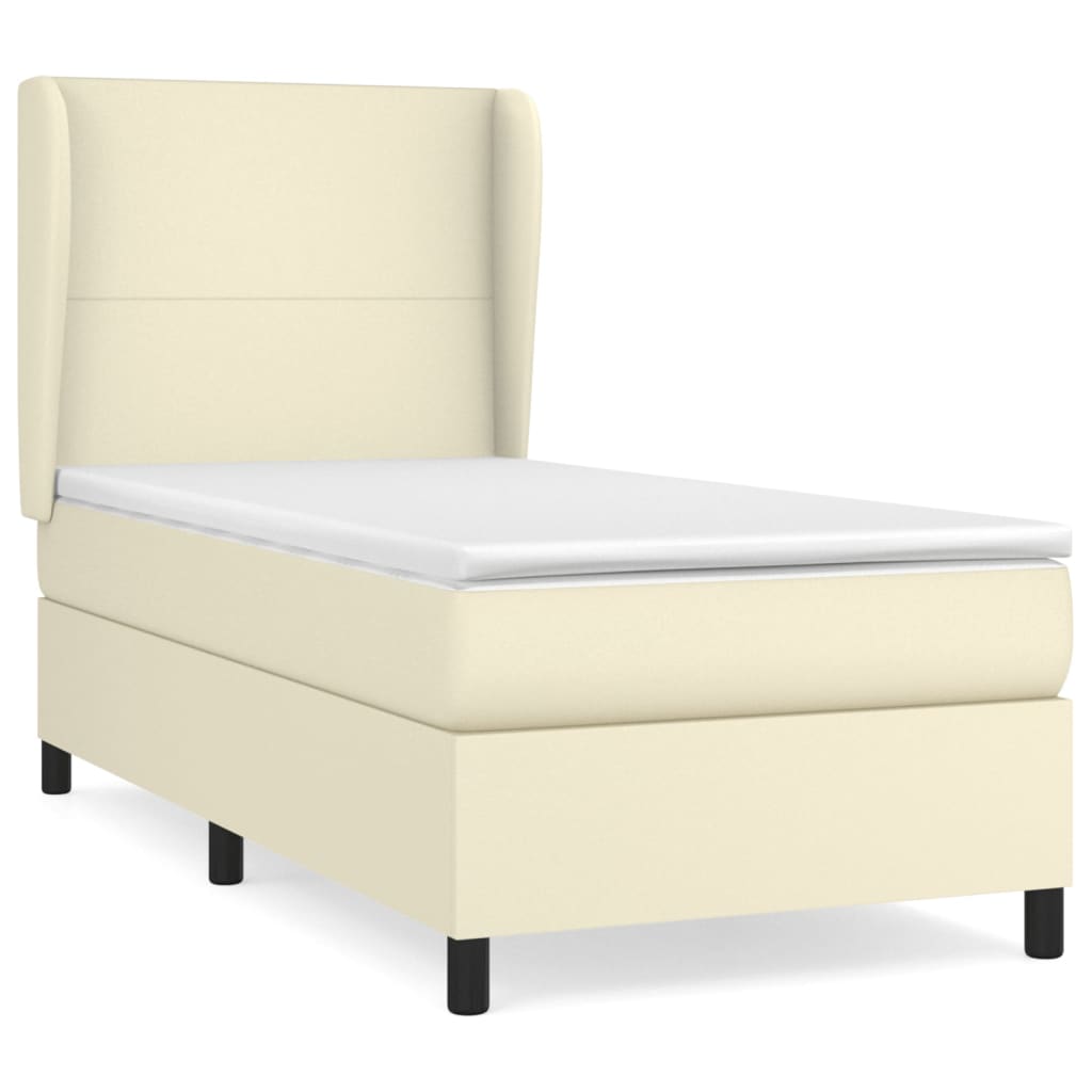 vidaXL Κρεβάτι Boxspring με Στρώμα Κρεμ 90x190 εκ. από Συνθετικό Δέρμα