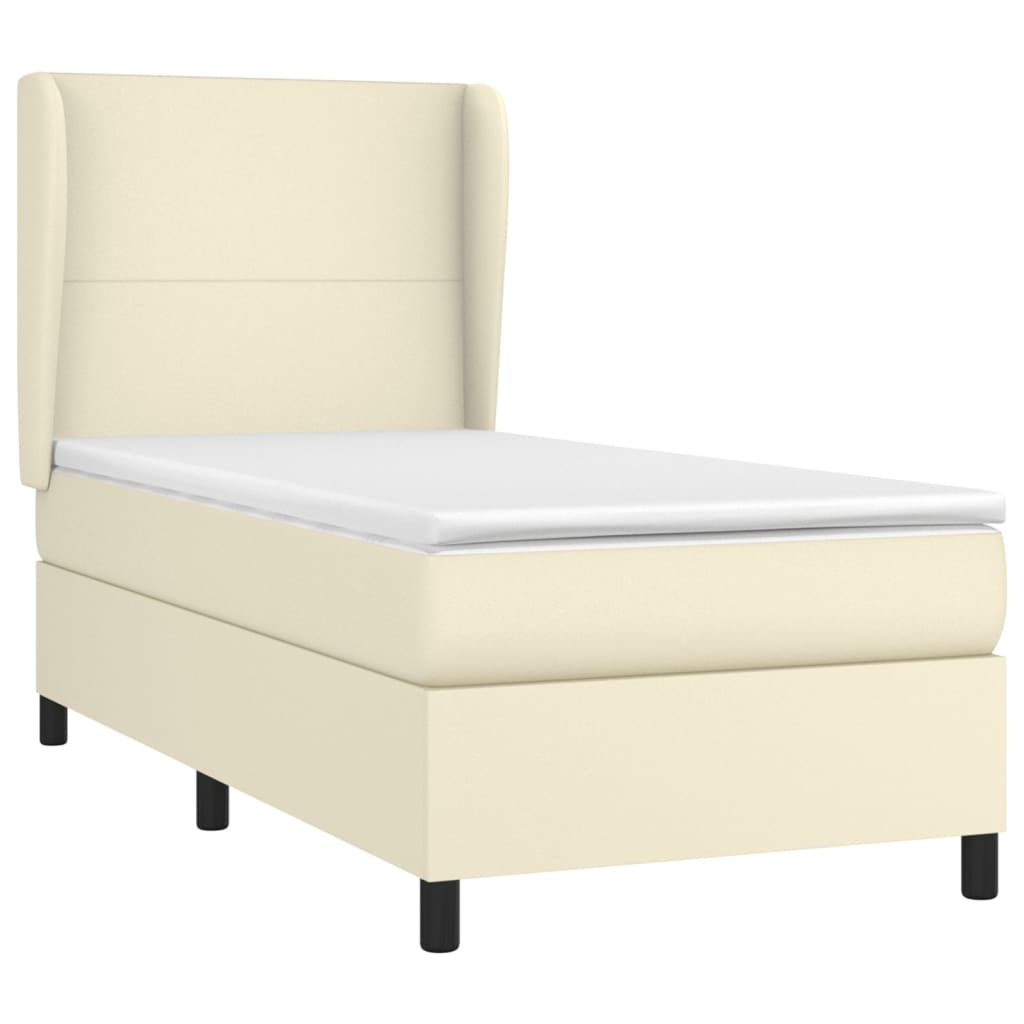 vidaXL Κρεβάτι Boxspring με Στρώμα Κρεμ 90x190 εκ. από Συνθετικό Δέρμα