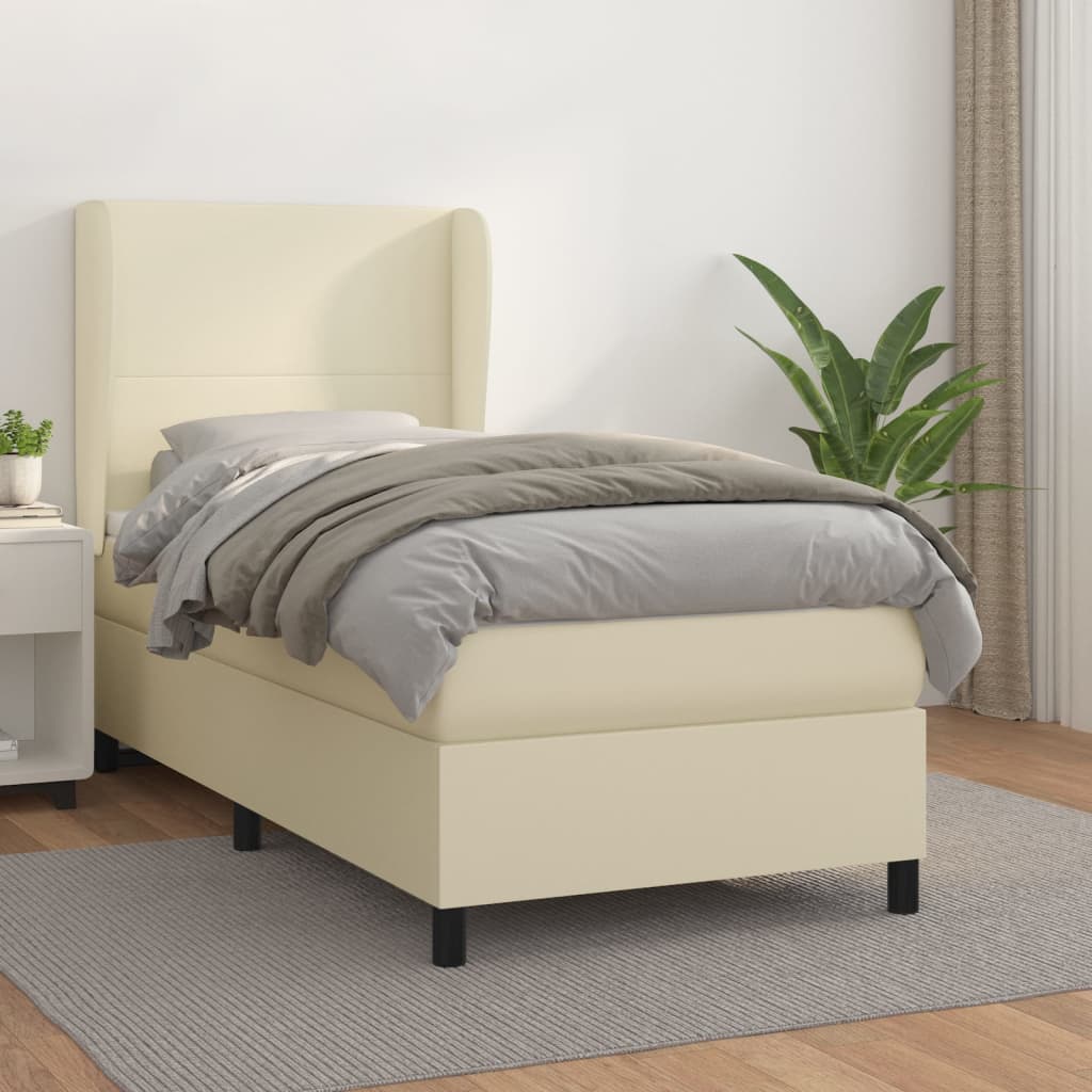 vidaXL Κρεβάτι Boxspring με Στρώμα Κρεμ 90x190 εκ. από Συνθετικό Δέρμα