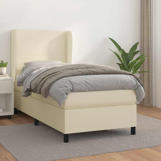 vidaXL Κρεβάτι Boxspring με Στρώμα Κρεμ 100x200εκ. από Συνθετικό Δέρμα