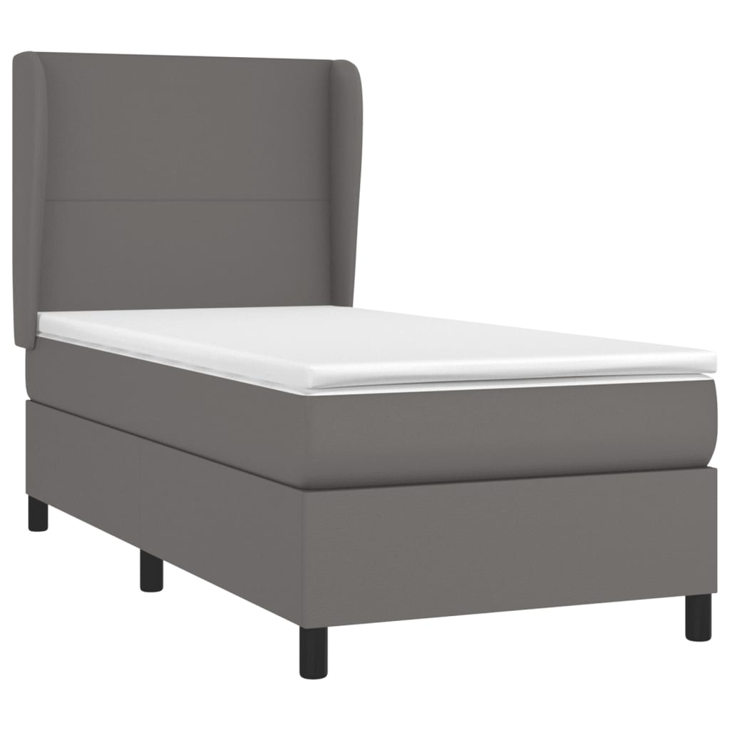 vidaXL Κρεβάτι Boxspring με Στρώμα Γκρι 100x200εκ. από Συνθετικό Δέρμα