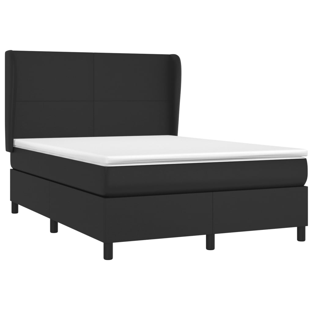 vidaXL Κρεβάτι Boxspring με Στρώμα Μαύρο 140x190εκ.από Συνθετικό Δέρμα
