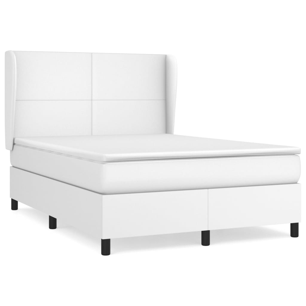 vidaXL Κρεβάτι Boxspring με Στρώμα Λευκό 140x190εκ.από Συνθετικό Δέρμα