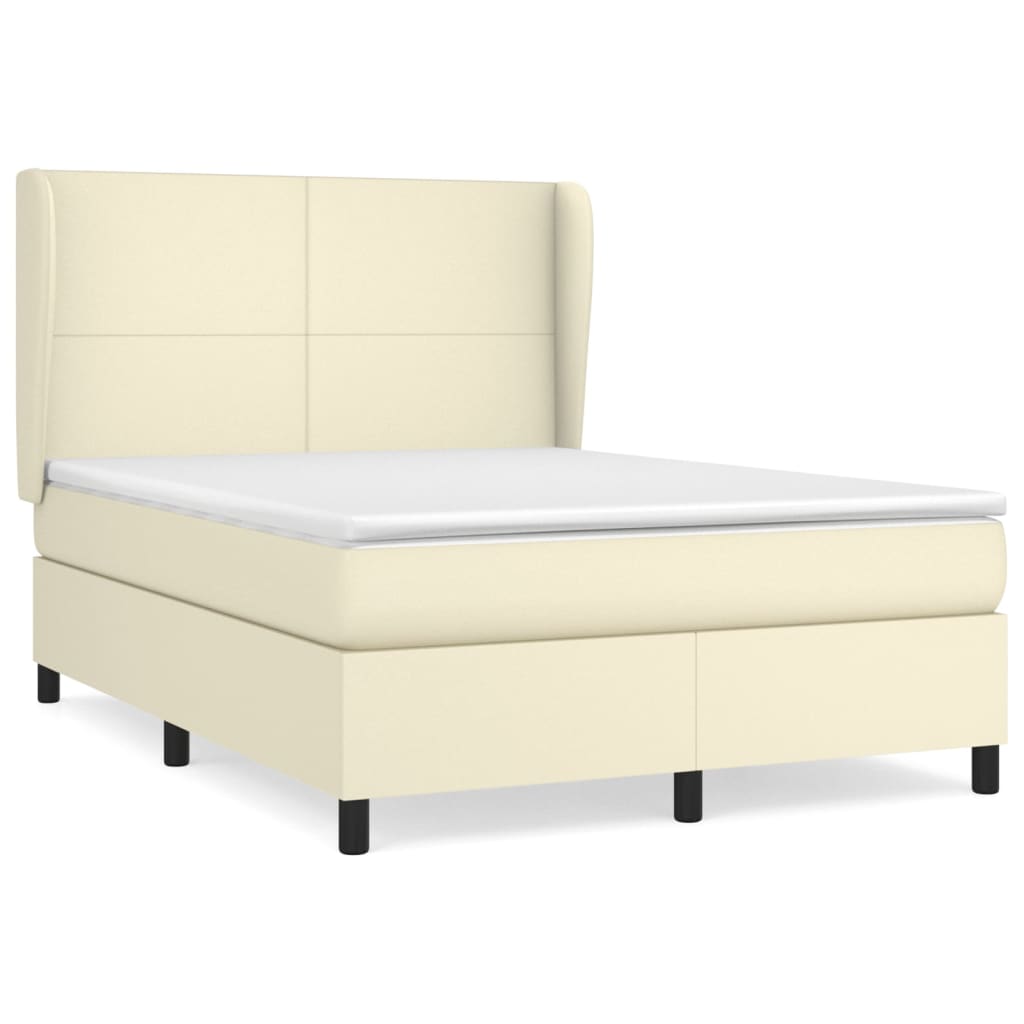 vidaXL Κρεβάτι Boxspring με Στρώμα Κρεμ 140x200εκ. από Συνθετικό Δέρμα
