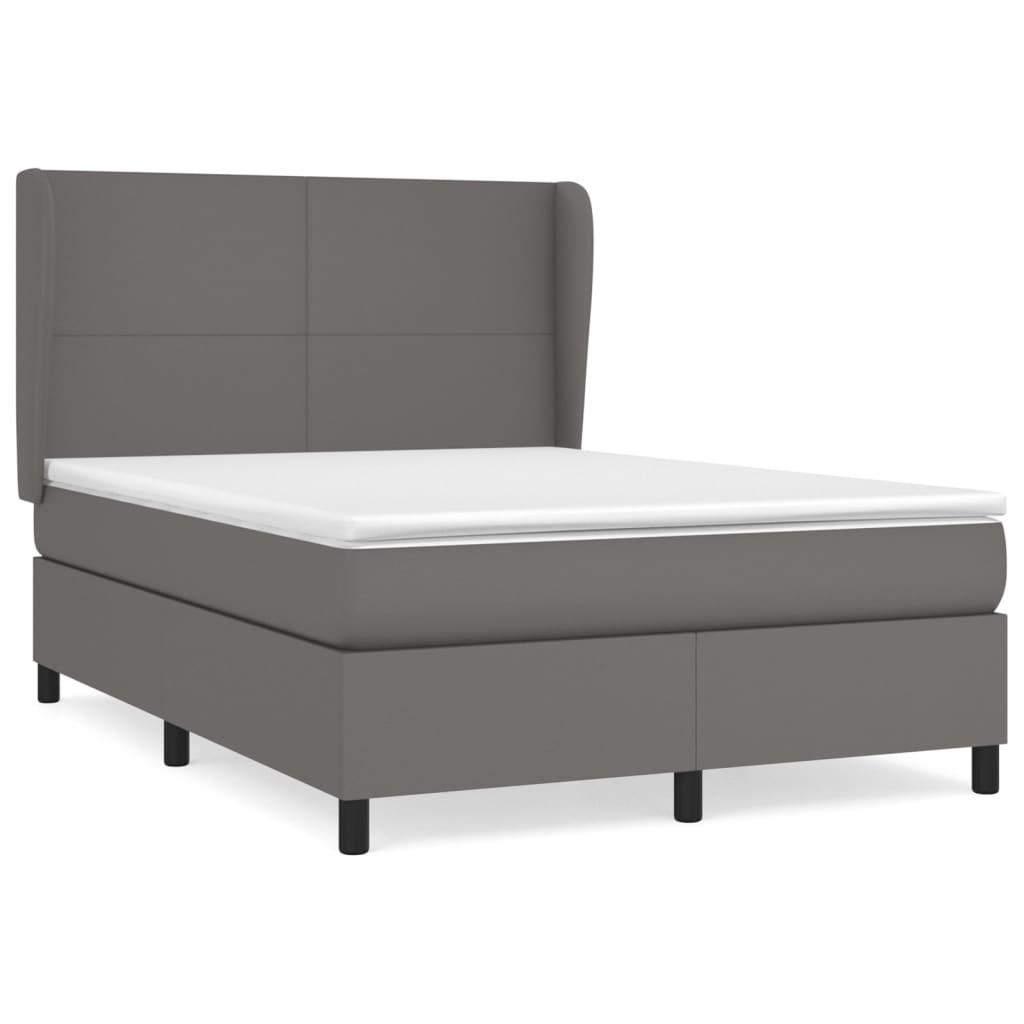 vidaXL Κρεβάτι Boxspring με Στρώμα Γκρι 140x200εκ. από Συνθετικό Δέρμα
