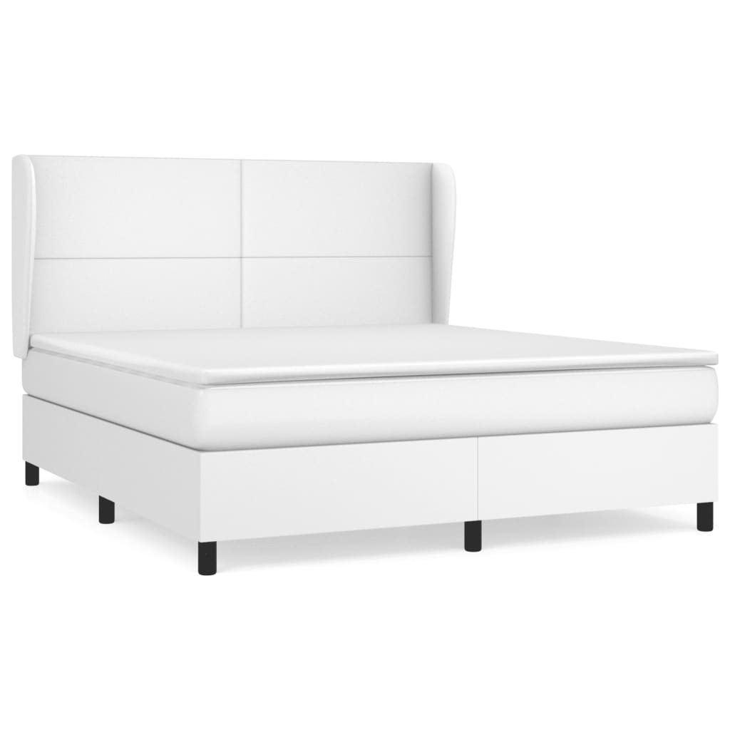 vidaXL Κρεβάτι Boxspring με Στρώμα Λευκό 160x200εκ.από Συνθετικό Δέρμα
