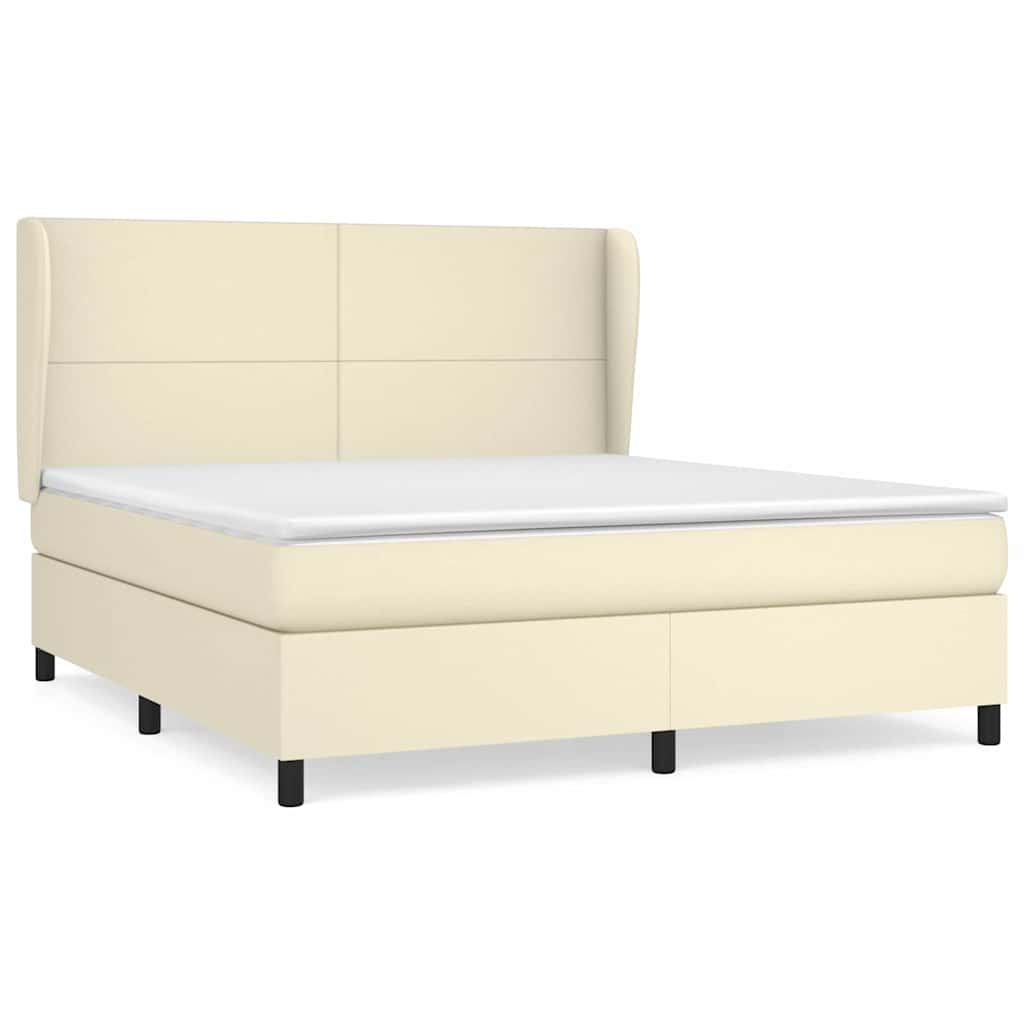 vidaXL Κρεβάτι Boxspring με Στρώμα Κρεμ 160x200εκ. από Συνθετικό Δέρμα