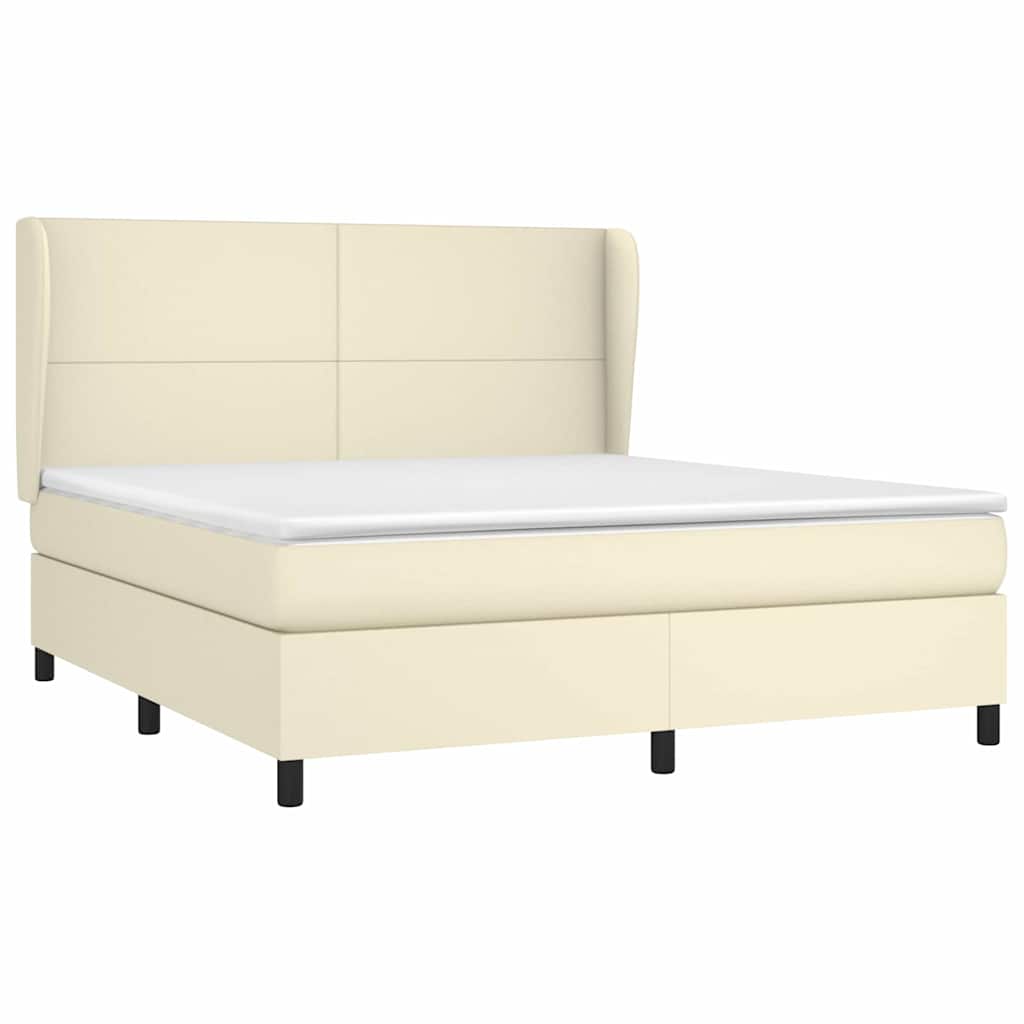 vidaXL Κρεβάτι Boxspring με Στρώμα Κρεμ 160x200εκ. από Συνθετικό Δέρμα