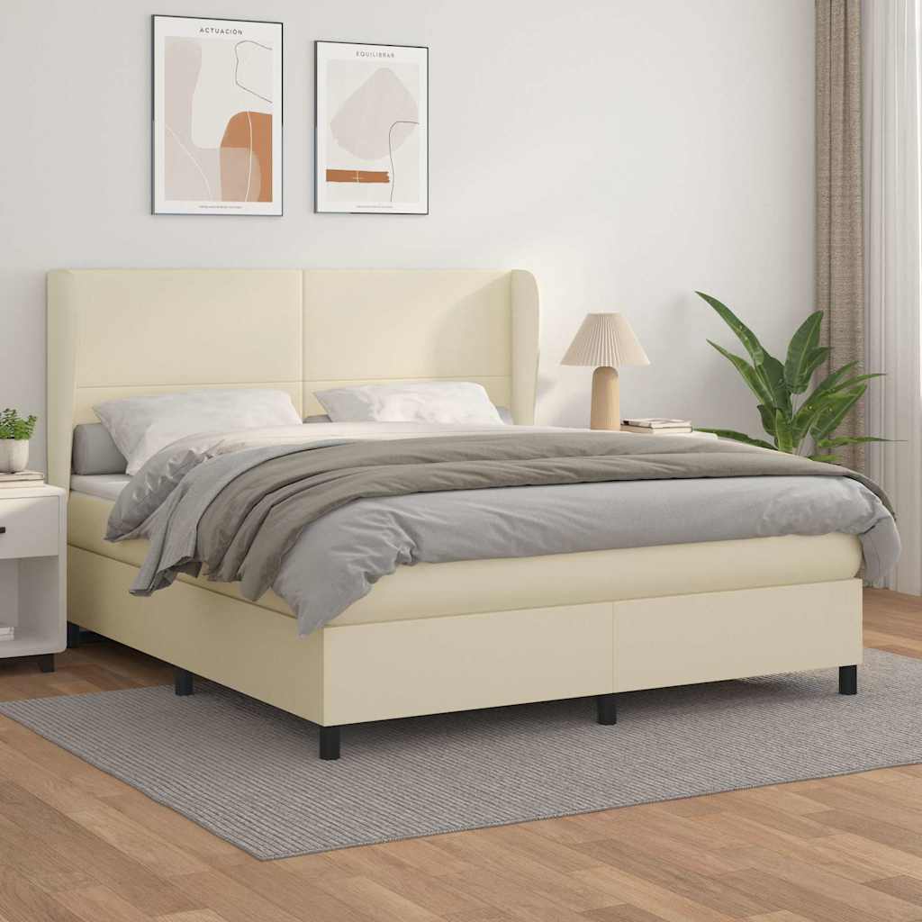 vidaXL Κρεβάτι Boxspring με Στρώμα Κρεμ 160x200εκ. από Συνθετικό Δέρμα