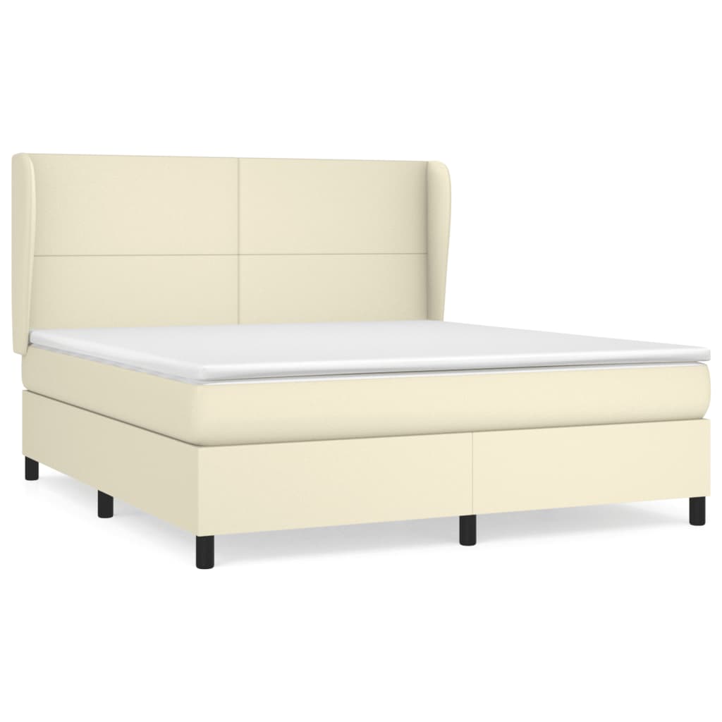 vidaXL Κρεβάτι Boxspring με Στρώμα Κρεμ 180x200 εκ. Συνθετικό Δέρμα