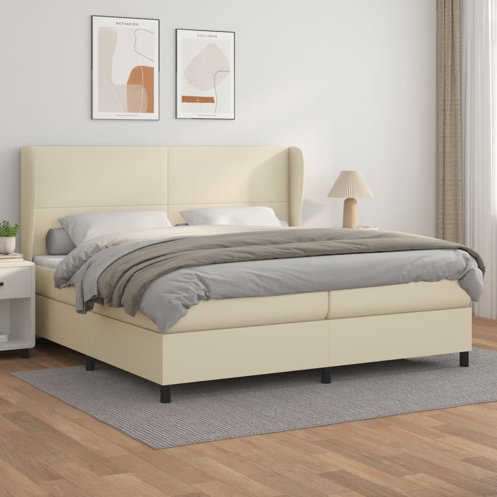 vidaXL Κρεβάτι Boxspring με Στρώμα Κρεμ 200x200 εκ. Συνθετικό Δέρμα