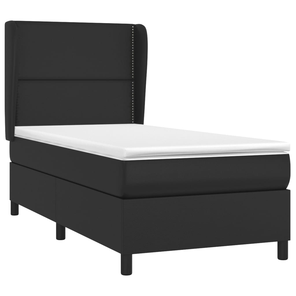 vidaXL Κρεβάτι Boxspring με Στρώμα Μαύρο 100x200εκ.από Συνθετικό Δέρμα
