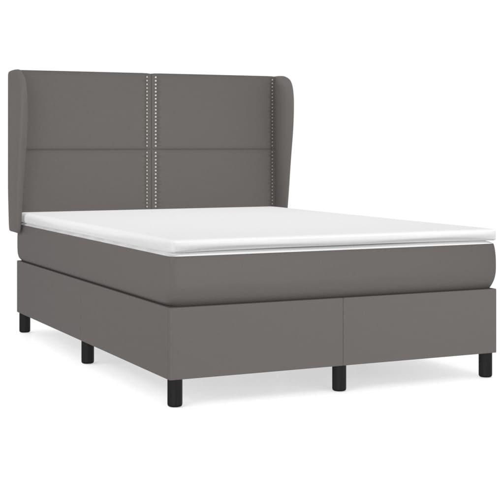vidaXL Κρεβάτι Boxspring με Στρώμα Γκρι 140x190εκ. από Συνθετικό Δέρμα