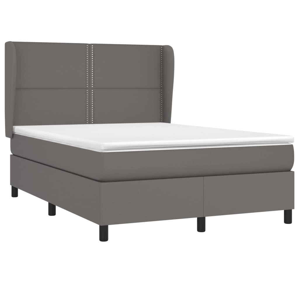 vidaXL Κρεβάτι Boxspring με Στρώμα Γκρι 140x190εκ. από Συνθετικό Δέρμα