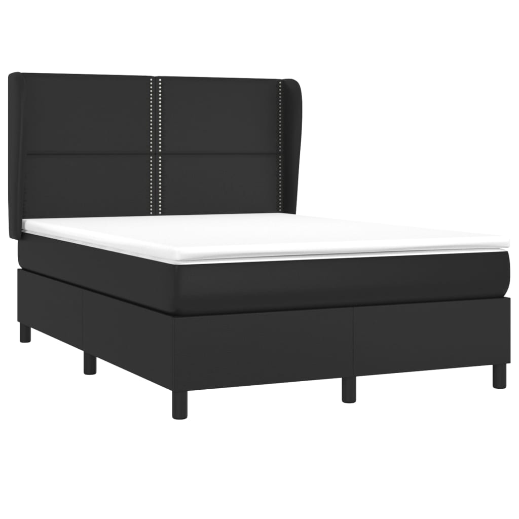 vidaXL Κρεβάτι Boxspring με Στρώμα Μαύρο 140x200εκ.από Συνθετικό Δέρμα