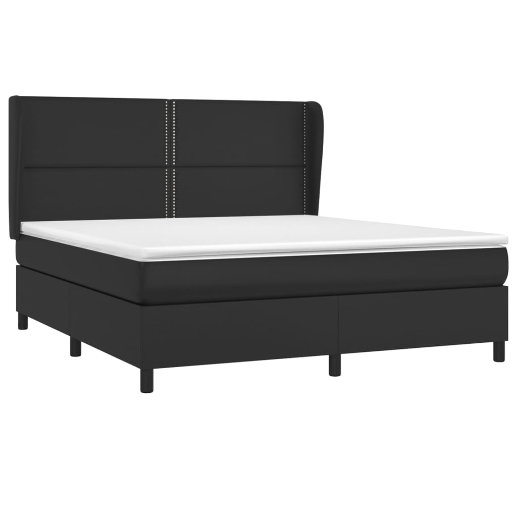 vidaXL Κρεβάτι Boxspring με Στρώμα Μαύρο 180x200εκ.από Συνθετικό Δέρμα