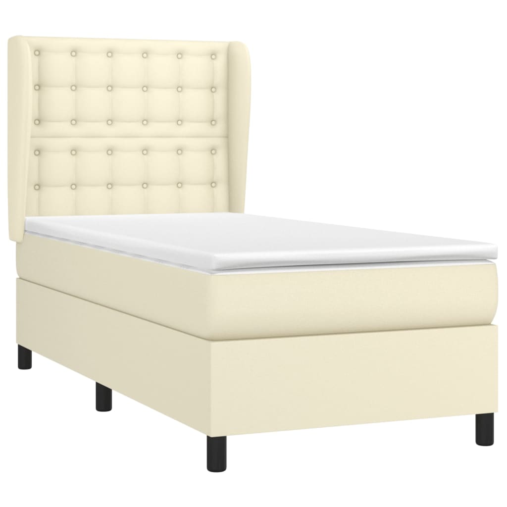 vidaXL Κρεβάτι Boxspring με Στρώμα Κρεμ 80 x 200 εκ. Συνθετικό Δέρμα